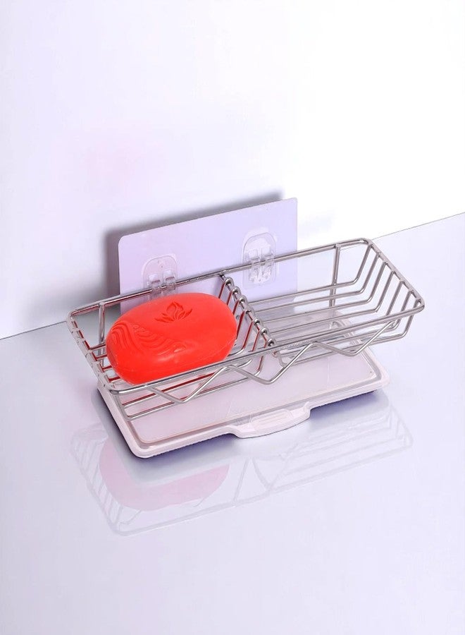 Xacton Stainless Steel Double Soap Holder with Drain Tray I Square Shape Self Adhesive Wall Mounting Soap Dish I Anti Rust Stand for Bathroom Accessories Kitchen Sink - 24 x 9 x 4.5 CM - Image 5